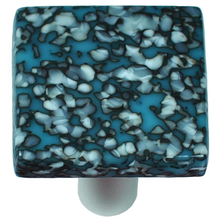 Hot Knobs 1 1/2" Knob in Turquoise Blue & White with Aluminum base