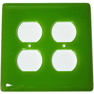 Hot Knobs Double Outlet Glass Switchplate in Spring Green