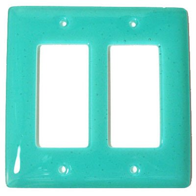 Hot Knobs Double Rocker Glass Switchplate in Light Aqua Blue