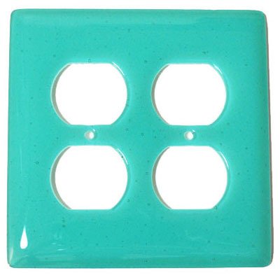 Hot Knobs Double Outlet Glass Switchplate in Light Aqua Blue