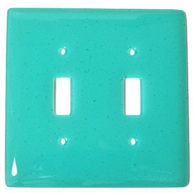 Hot Knobs Double Toggle Glass Switchplate in Light Aqua Blue