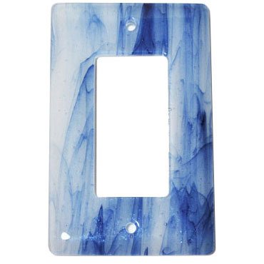 Hot Knobs Single Rocker Glass Switchplate in Metallic Blue Clear Swirl