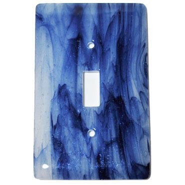 Hot Knobs Single Toggle Glass Switchplate in Metallic Blue Clear Swirl
