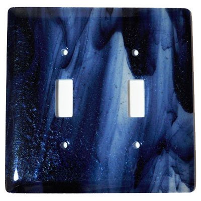 Hot Knobs Double Toggle Glass Switchplate in Metallic Blue Clear Swirl