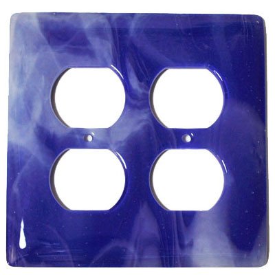 Hot Knobs Double Outlet Glass Switchplate in White Swirl & Cobalt Blue
