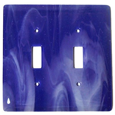 Hot Knobs Double Toggle Glass Switchplate in White Swirl & Cobalt Blue