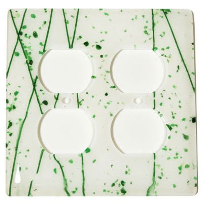 Hot Knobs Double Outlet Glass Switchplate in Green & White