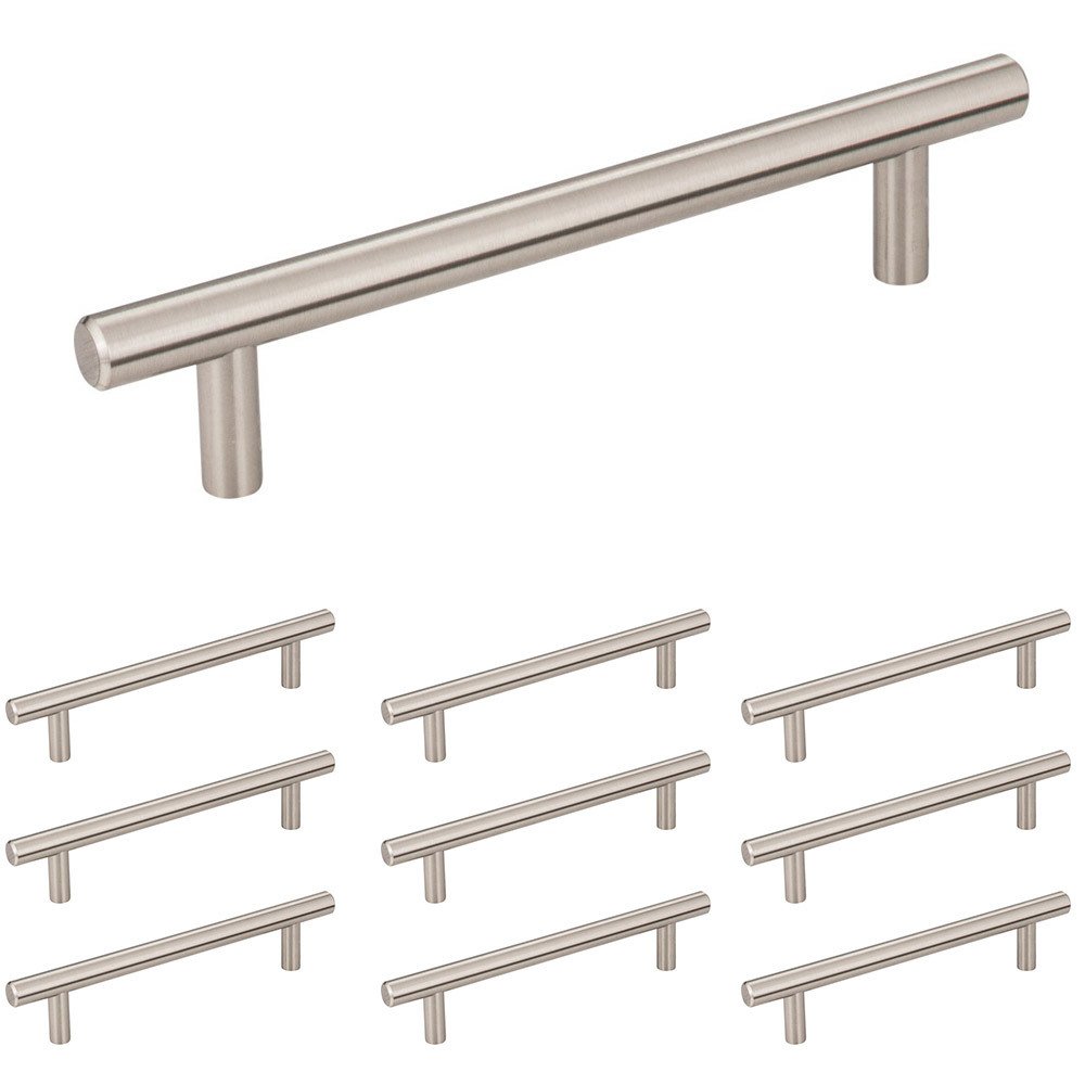Elements Hardware 10 Pack of 5" Centers Steel Bar Pull with Beveled Ends in Satin Nickel