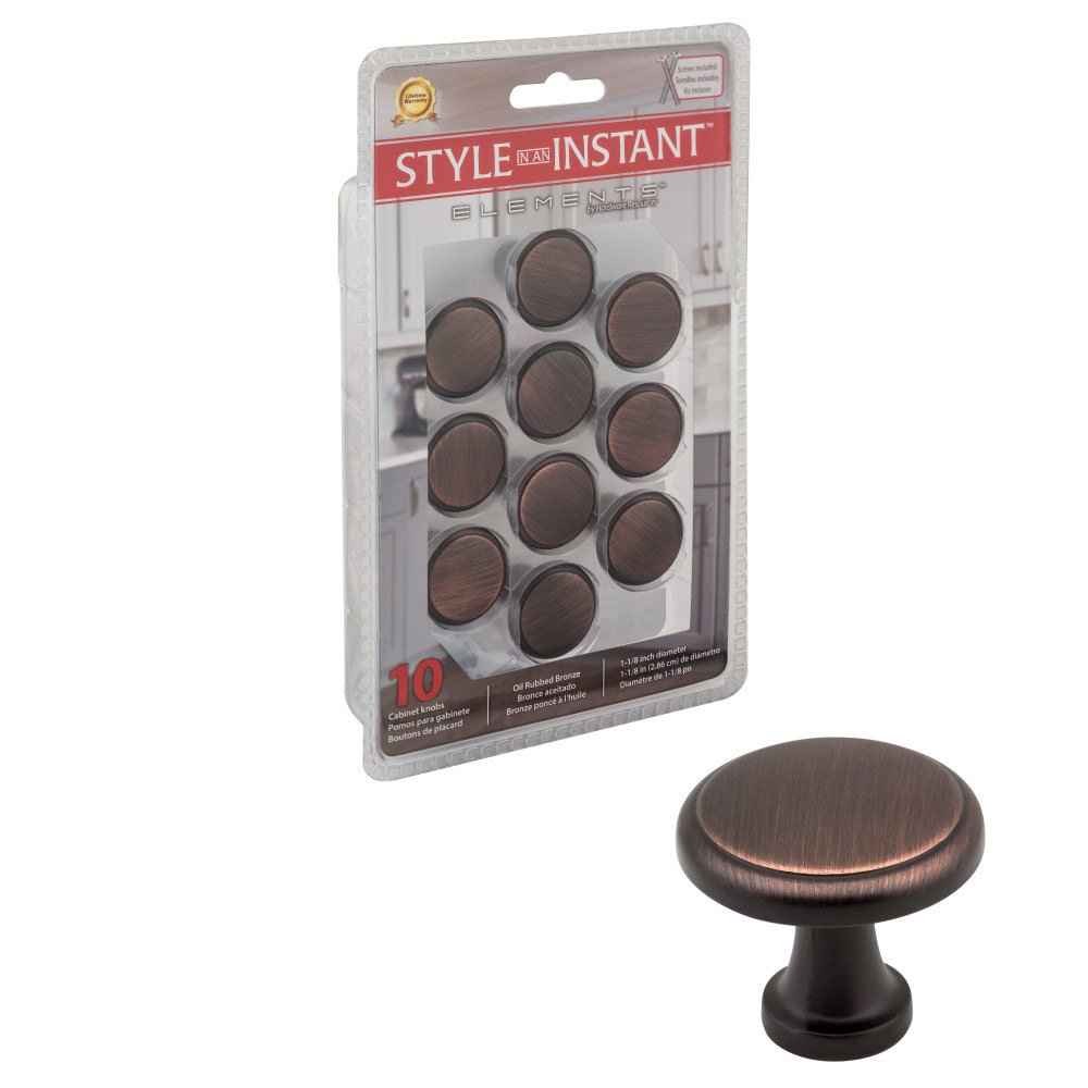 Elements Hardware 10-Pack of 1-1/8" Diameter Cabinet Knobs in Brushed Oil Rubbed Bronze