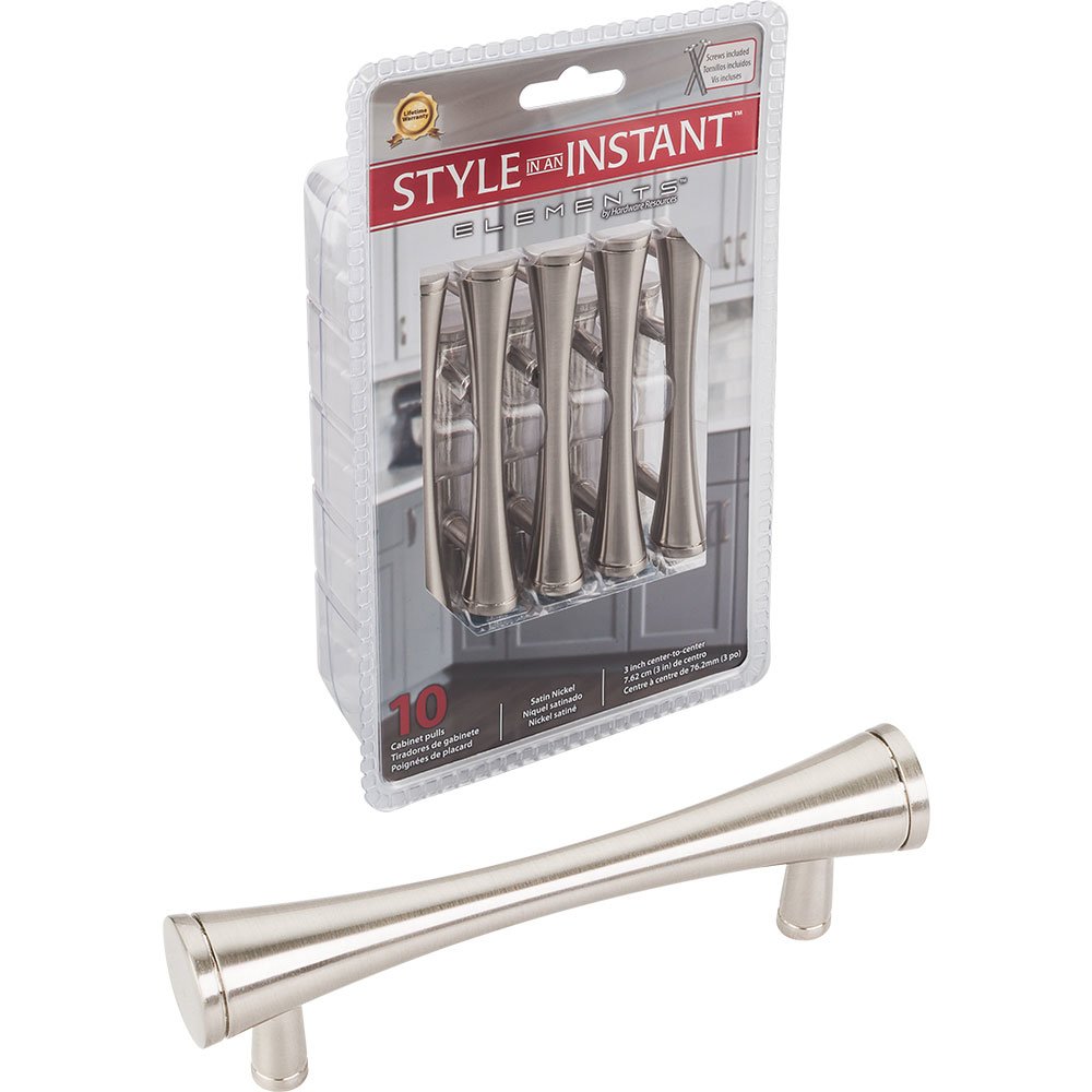 Elements Hardware 3" Centers Retail Packaged Pulls (10 PACK) in Satin Nickel