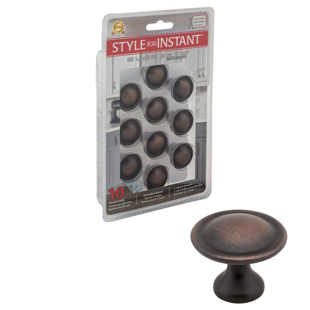 Elements Hardware 10-Pack of 1-1/8" Diameter Cabinet Pulls in Brushed Oil Rubbed Bronze