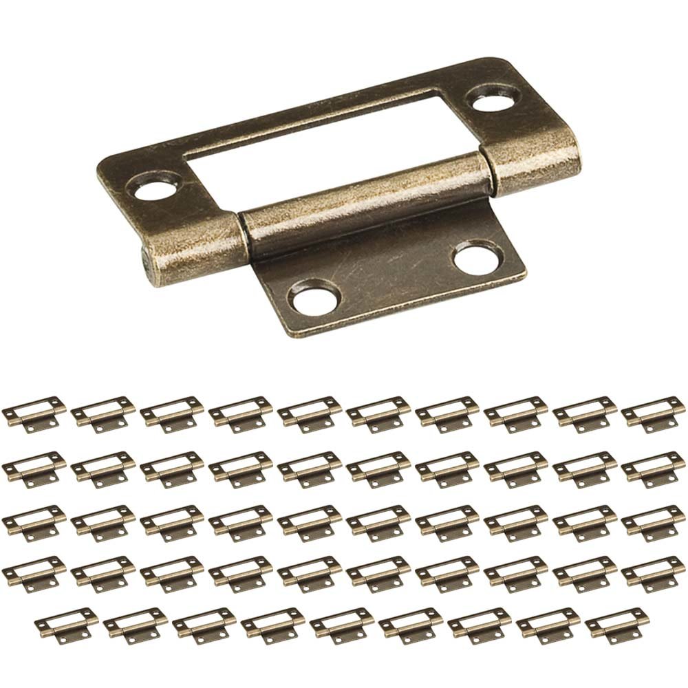 Hardware Resources (50 PACK) 2" Fixed Pin Flat Back Non-mortise Hinge in Brushed Antique Brass