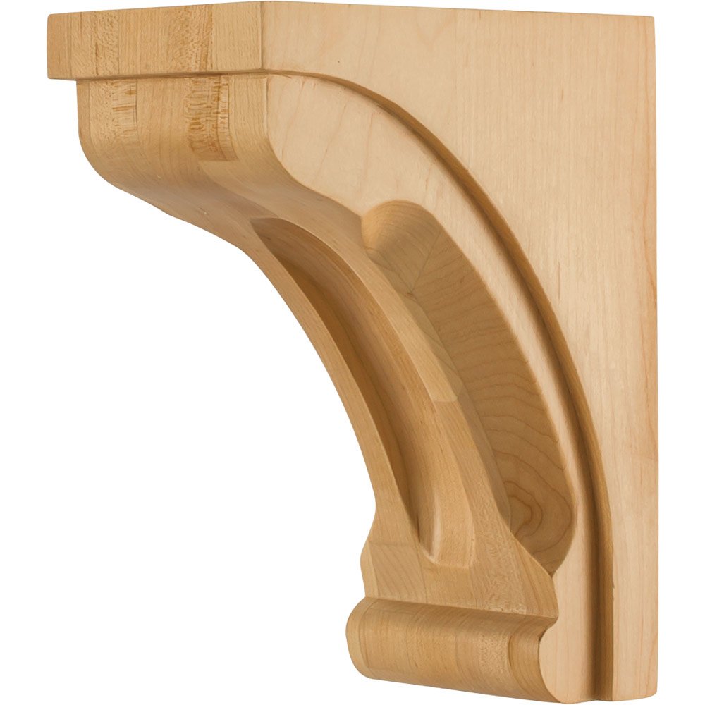 Hardware Resources 4" x 6" x 8" Modern Corbel with Scooped Center and Edges in Rubberwood Wood