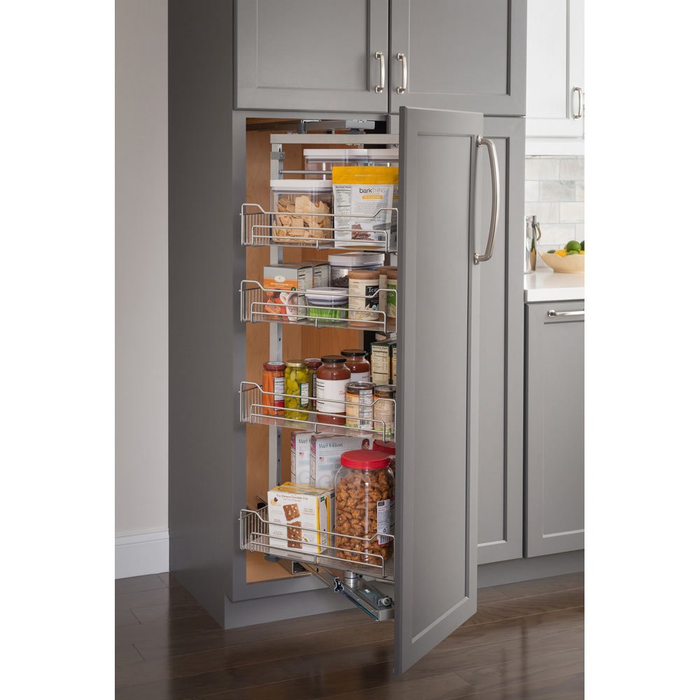 Hardware Resources 12" wire pantry pullout with swingout feature in Polished Chrome