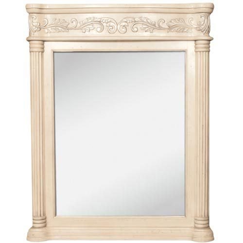 Jeffrey Alexander 33 11/16" x 42" Mirror in Antique White with Hand Carved Details and Beveled Glass