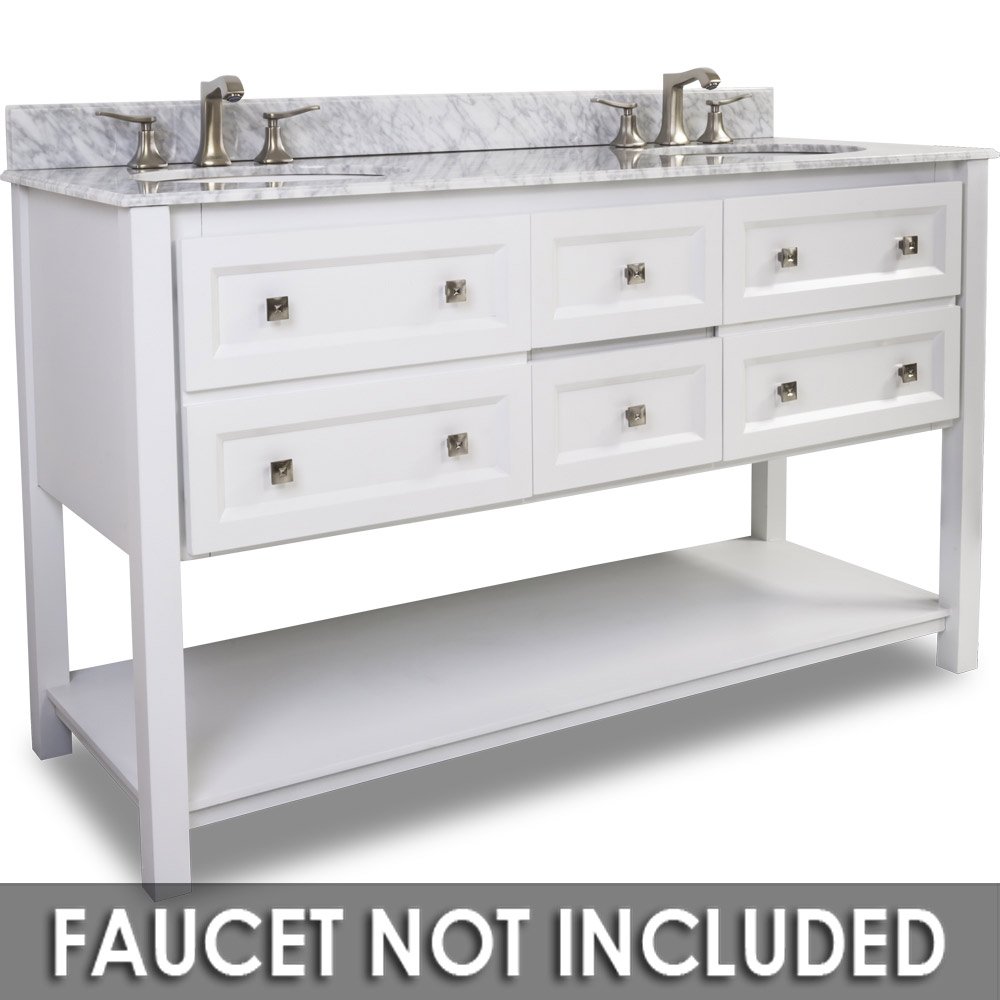 Elements Hardware 60" Double Vanity with Preassembled Top and Bowl in Painted White with White Top