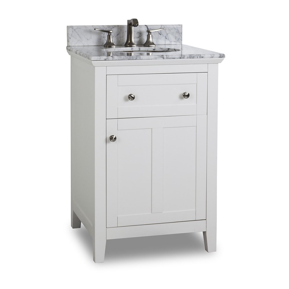 Jeffrey Alexander 24" Bathroom Vanity with Carrera White Marble Top and Porcelein Bowl in White