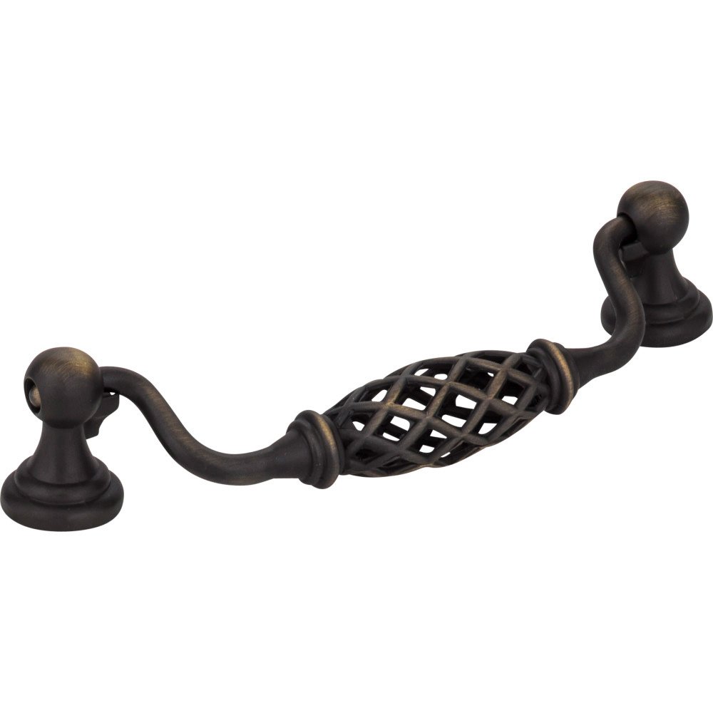 Jeffrey Alexander 5" Centers Bird Cage Pull with Backplates in Antique Brushed Satin Brass