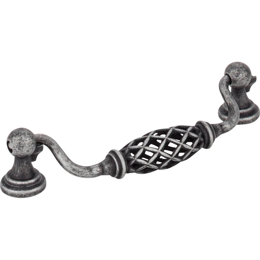 Jeffrey Alexander 5" Centers Bird Cage Pull with Backplates in Distressed Antique Silver