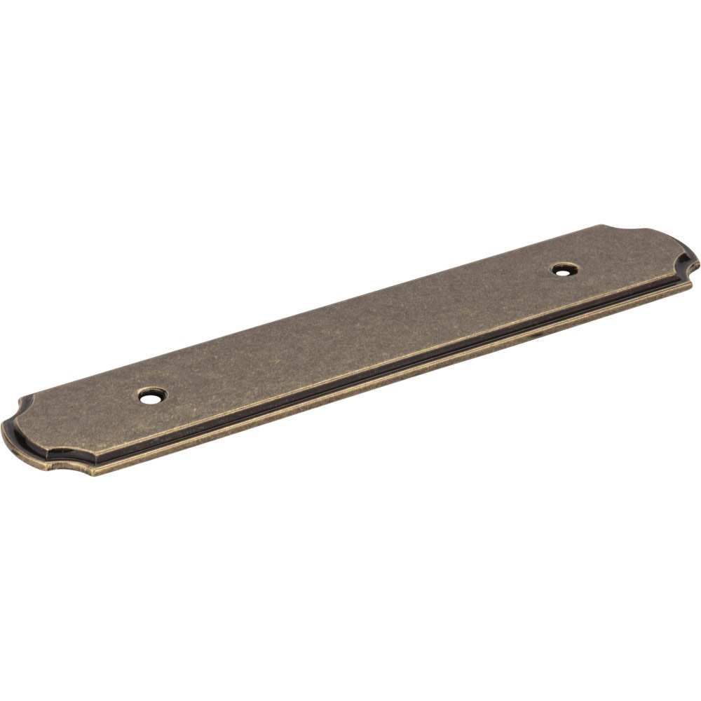 Jeffrey Alexander 3 3/4" Centers Plain Handle Backplate in Lightly Distressed Antique Brass