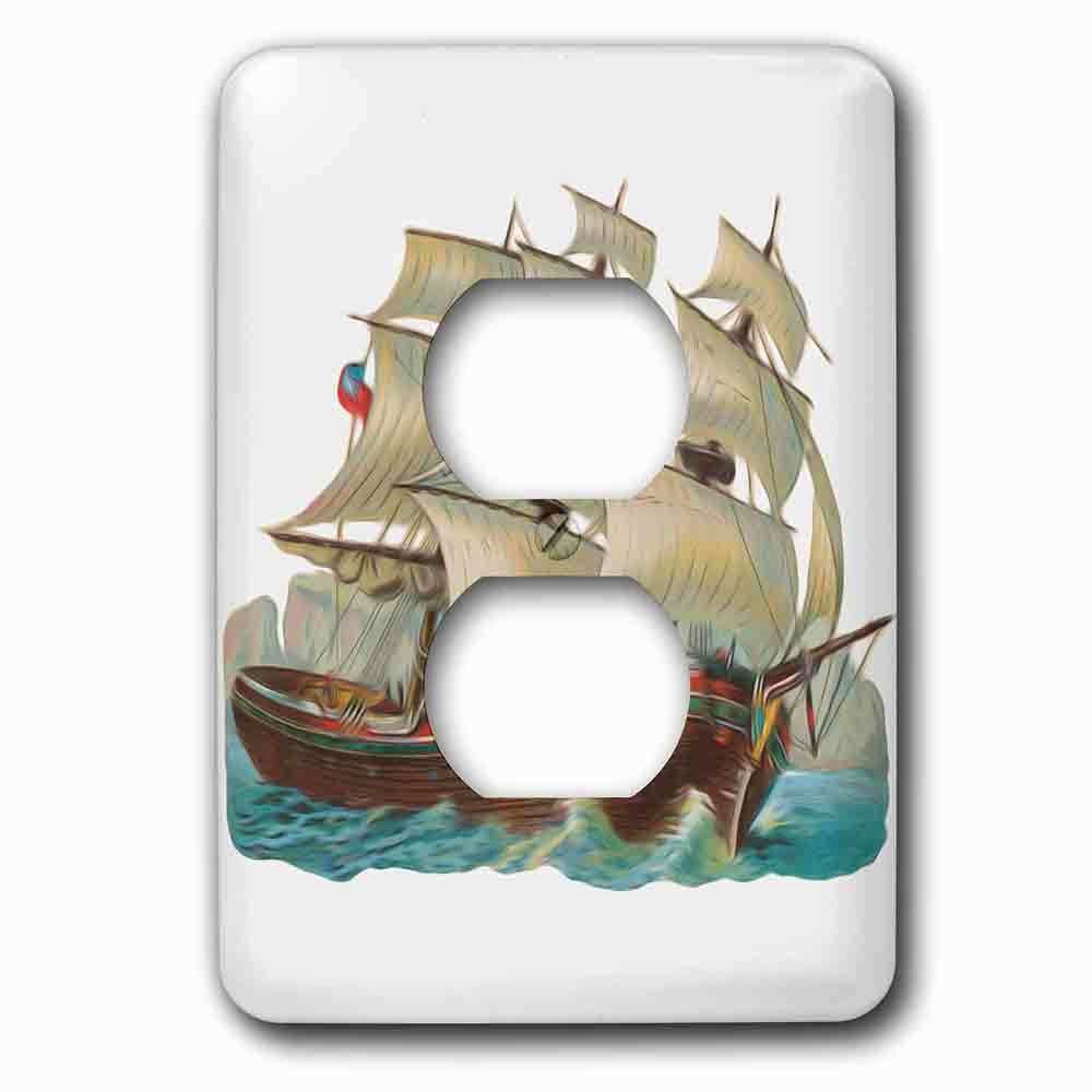 Jazzy Wallplates Single Duplex Outlet With Vintage Antique Pirate Style Ship Nautical Illustration