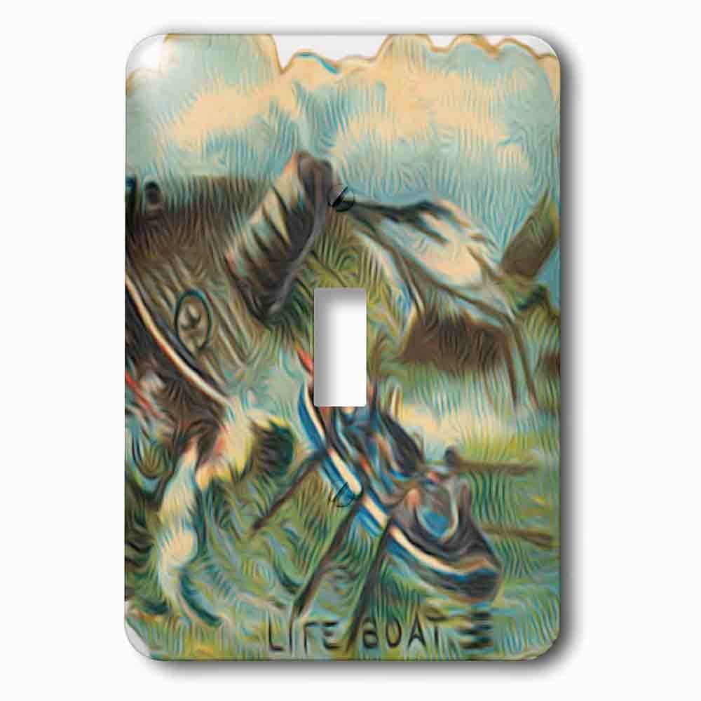 Jazzy Wallplates Single Toggle Wallplate With Vintage Life Boat Shipwrecked Nautical Illustration