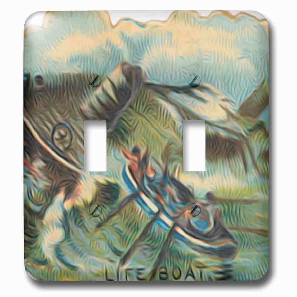 Jazzy Wallplates Double Toggle Wallplate With Vintage Life Boat Shipwrecked Nautical Illustration
