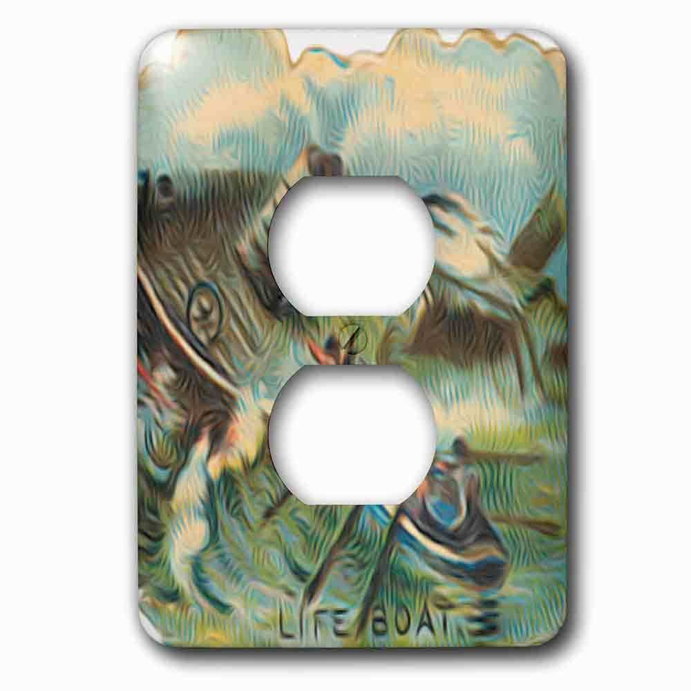 Jazzy Wallplates Single Duplex Outlet With Vintage Life Boat Shipwrecked Nautical Illustration