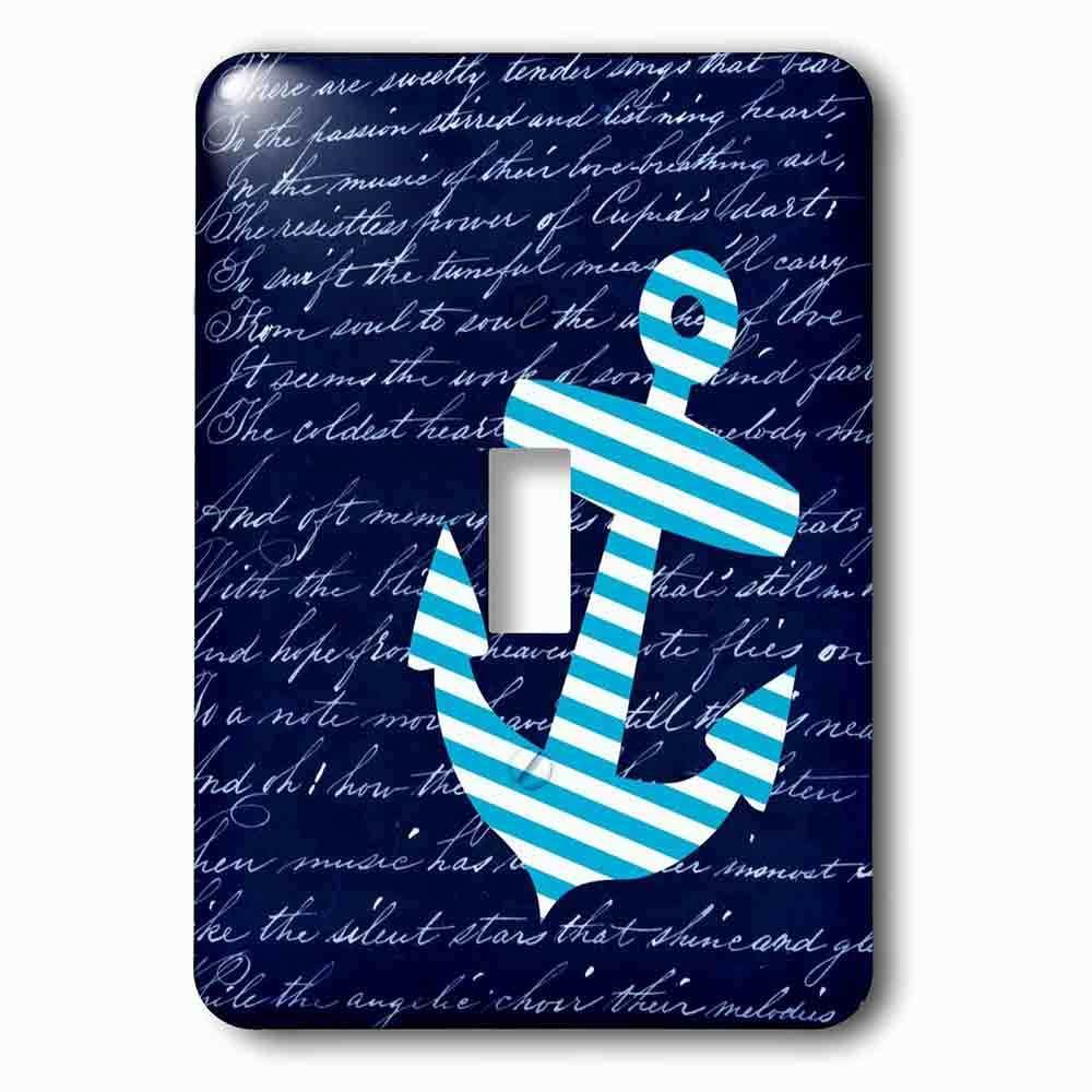 Jazzy Wallplates Single Toggle Wallplate With Blue And White Striped Anchor On Black With Vintage Handwriting Sailor Stripes Nautical Design