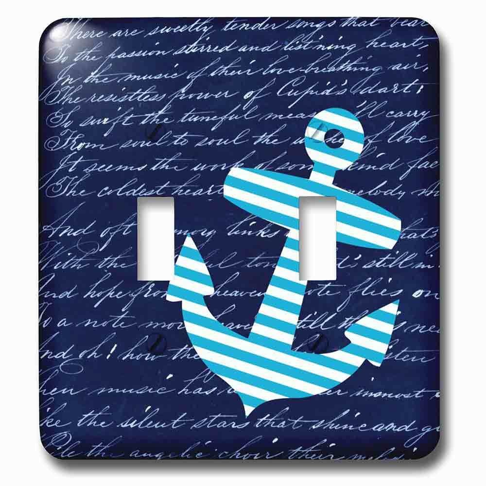 Jazzy Wallplates Double Toggle Wallplate With Blue And White Striped Anchor On Black With Vintage Handwriting Sailor Stripes Nautical Design