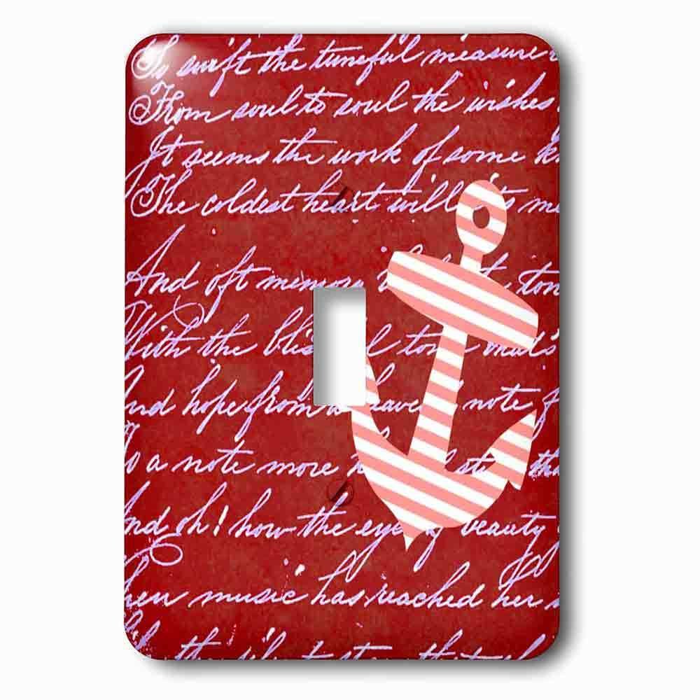Jazzy Wallplates Single Toggle Wallplate With Red And White Stripes Anchor On Handwritten Vintage Burgundy Striped Sailor Nautical Design
