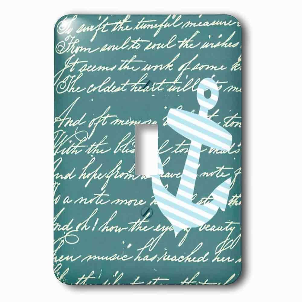 Jazzy Wallplates Single Toggle Wallplate With Turquoise Anchor With Teal Blue Background And Handwriting Trendy Striped Sailor Nautical Design
