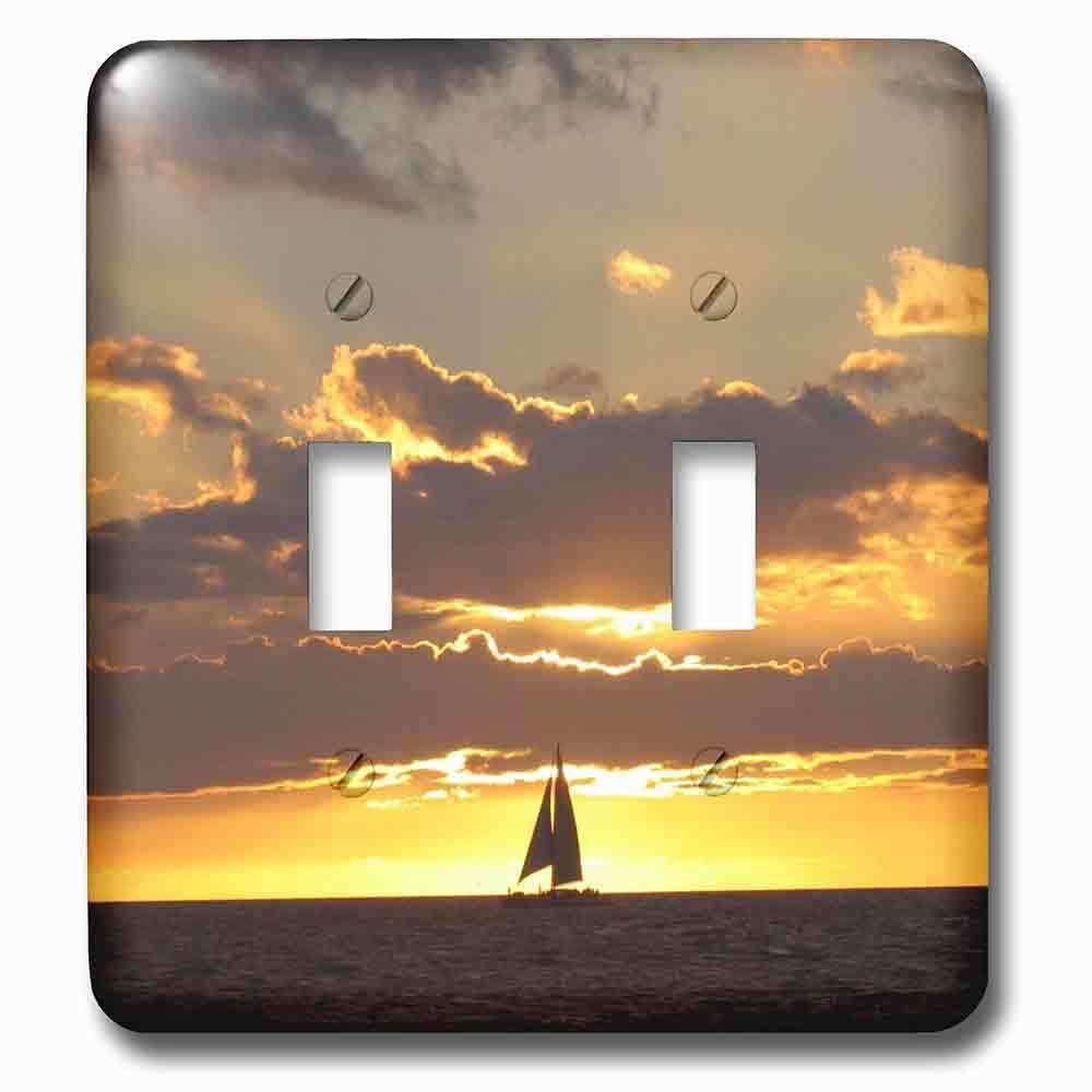 Jazzy Wallplates Double Toggle Wallplate With Sailboat At Sunset Sailing Boat Ship With Sails At Sea Ocean Yellow Sailor Sail Nautical Photography