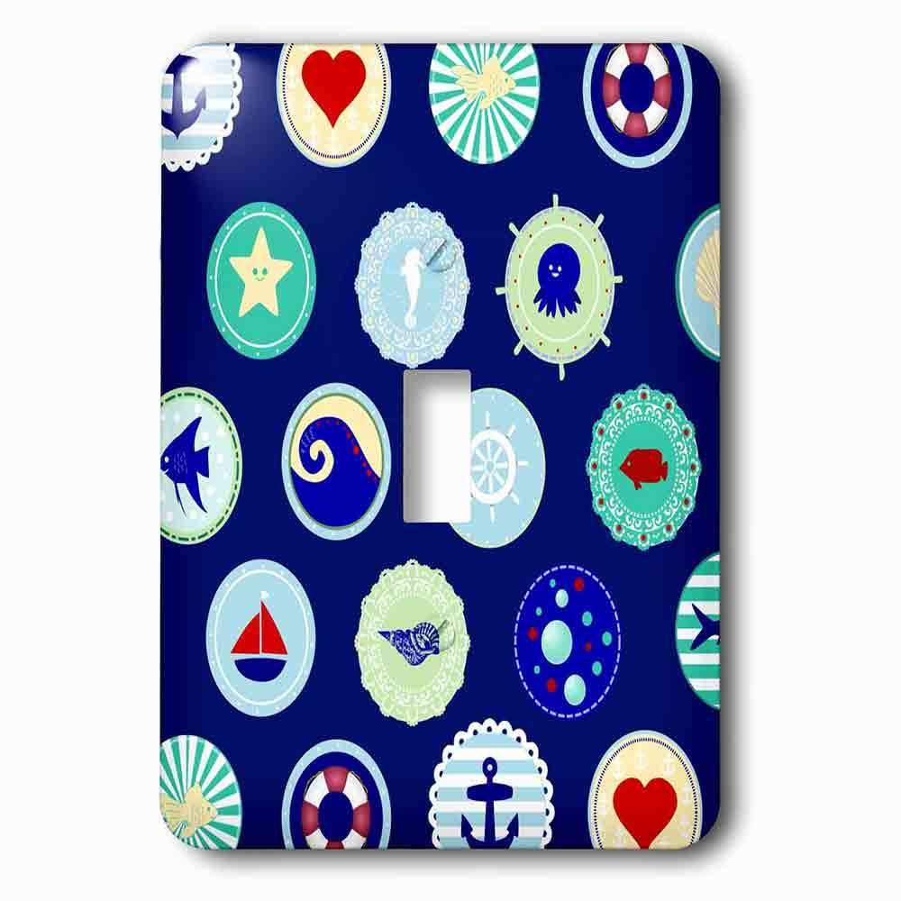 Jazzy Wallplates Single Toggle Wallplate With Sea Blue Nautical Decor Pattern Sailor Ocean Theme With Boat Fish Anchors And Aquatic Marine Life