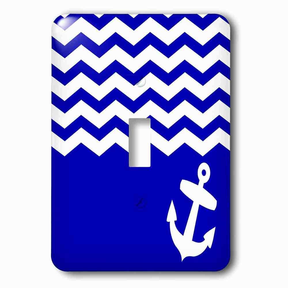 Jazzy Wallplates Single Toggle Wallplate With Navy Blue And White Chevron With Nautical Anchor Sailor Zig Zag Pattern Waves Sea Ocean Zigzags
