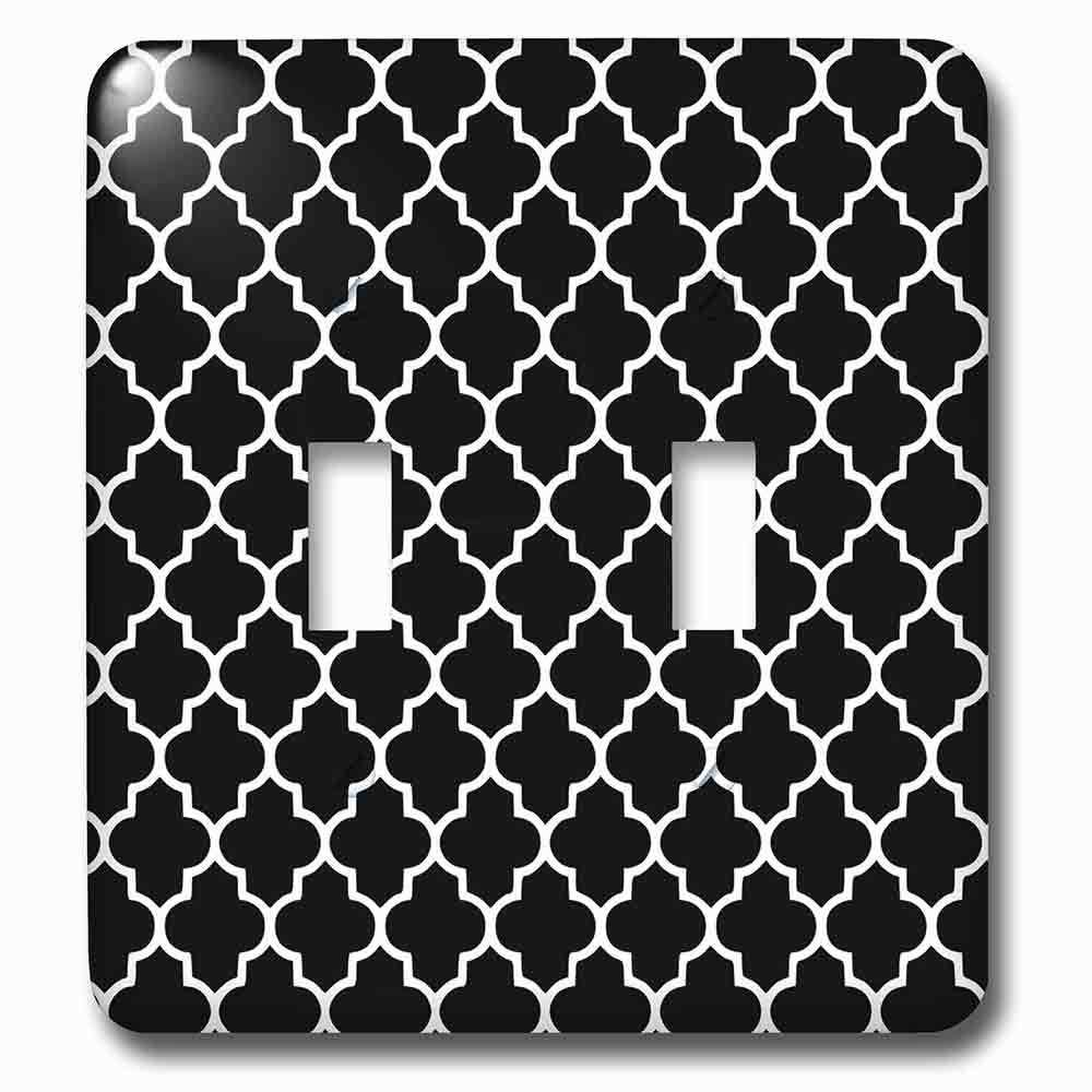 Jazzy Wallplates Double Toggle Wallplate With Black Quatrefoil Pattern Stylish Moroccan Tile Style Modern Elegant Geometric Clover Lattice