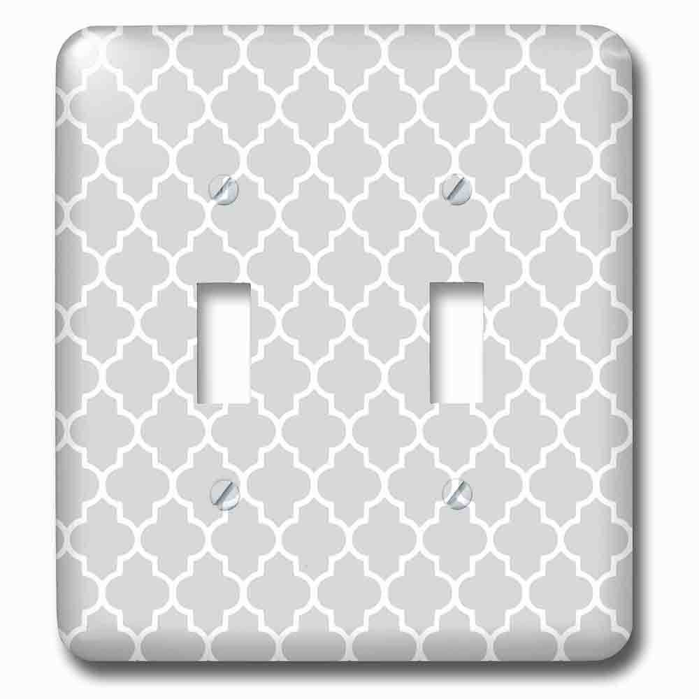 Jazzy Wallplates Double Toggle Wallplate With Light Gray Quatrefoil Pattern Grey Moroccan Tile Style Modern Silver Geometric Clover Lattice