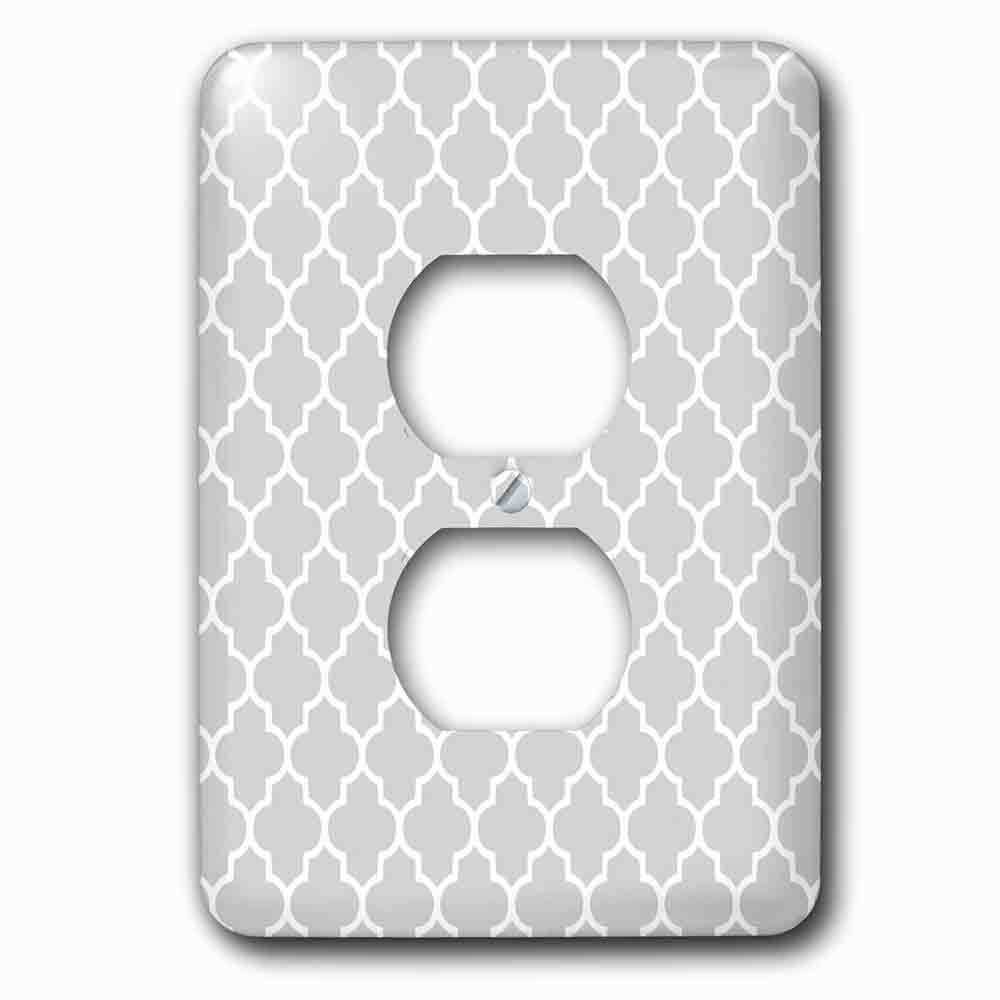 Jazzy Wallplates Single Duplex Outlet With Light Gray Quatrefoil Pattern Grey Moroccan Tile Style Modern Silver Geometric Clover Lattice