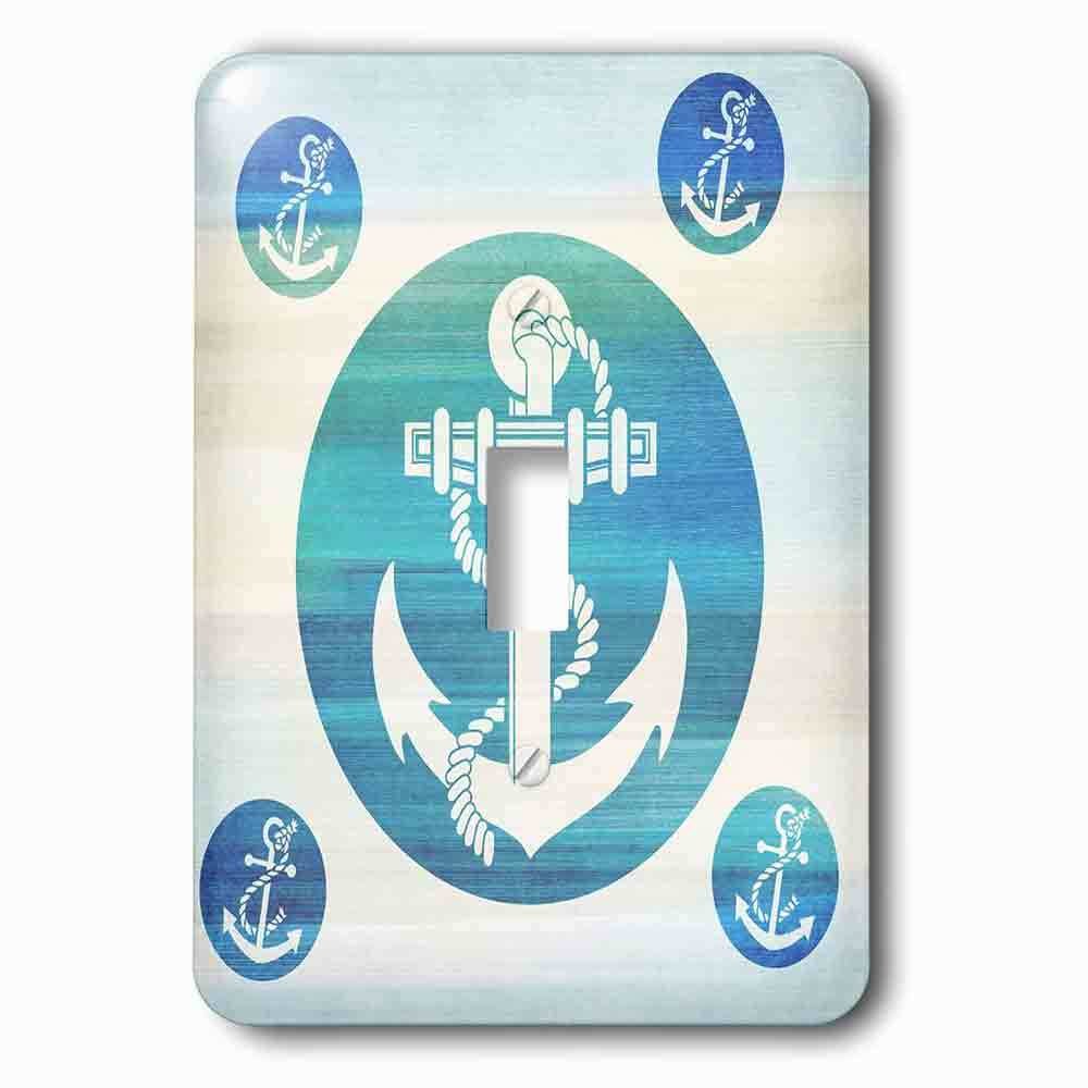 Jazzy Wallplates Single Toggle Wallplate With Anchor In Aqua Circles Nautical Beach Theme Art