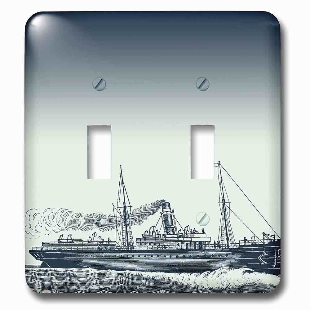 Jazzy Wallplates Double Toggle Wallplate With Blue Vintage Ship Nautical Theme Art