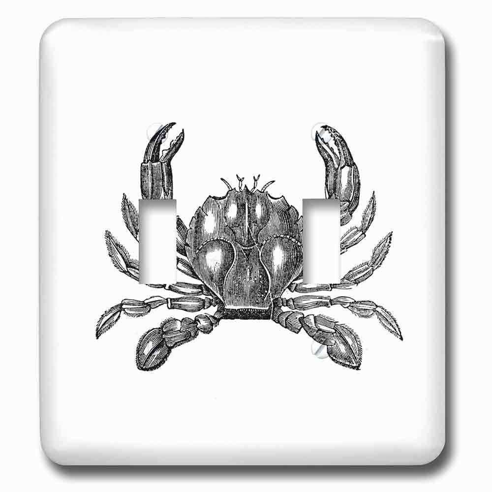 Jazzy Wallplates Double Toggle Wallplate With Black And White Crab Illustration Nautical Beach Sea Ocean Theme