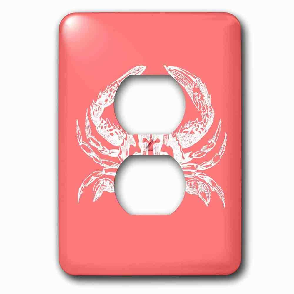 Jazzy Wallplates Single Duplex Outlet With White Crab On Coral Red Aquatic Marine Biology Nautical Beach Sea