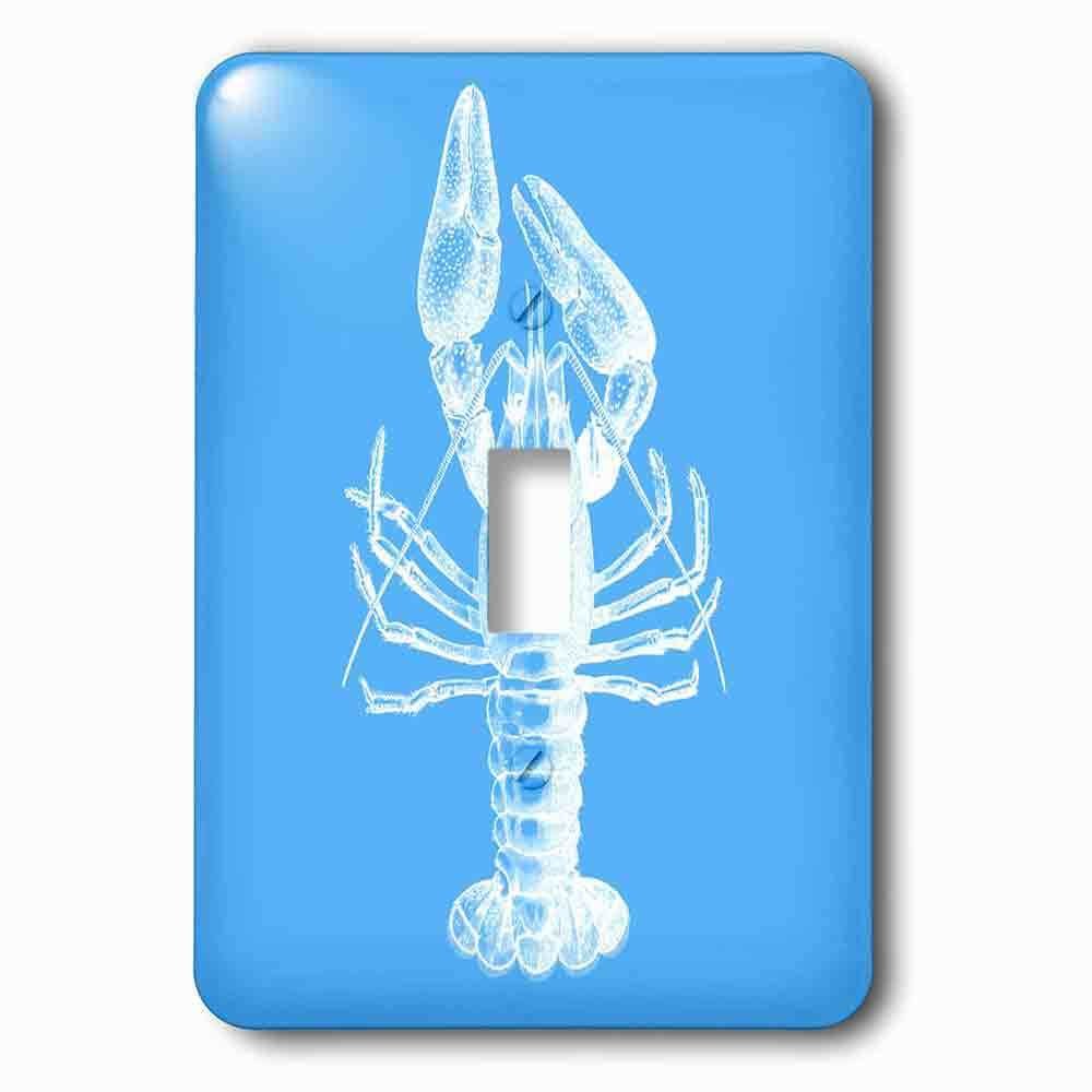 Jazzy Wallplates Single Toggle Wallplate With Crayfish White Print On Bright Nautical Blue Sea Beach Ocean Seafood