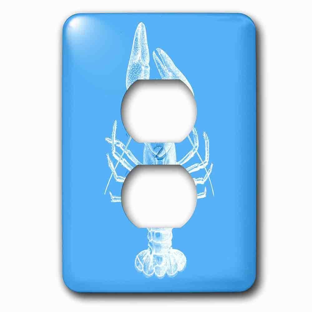 Jazzy Wallplates Single Duplex Outlet With Crayfish White Print On Bright Nautical Blue Sea Beach Ocean Seafood