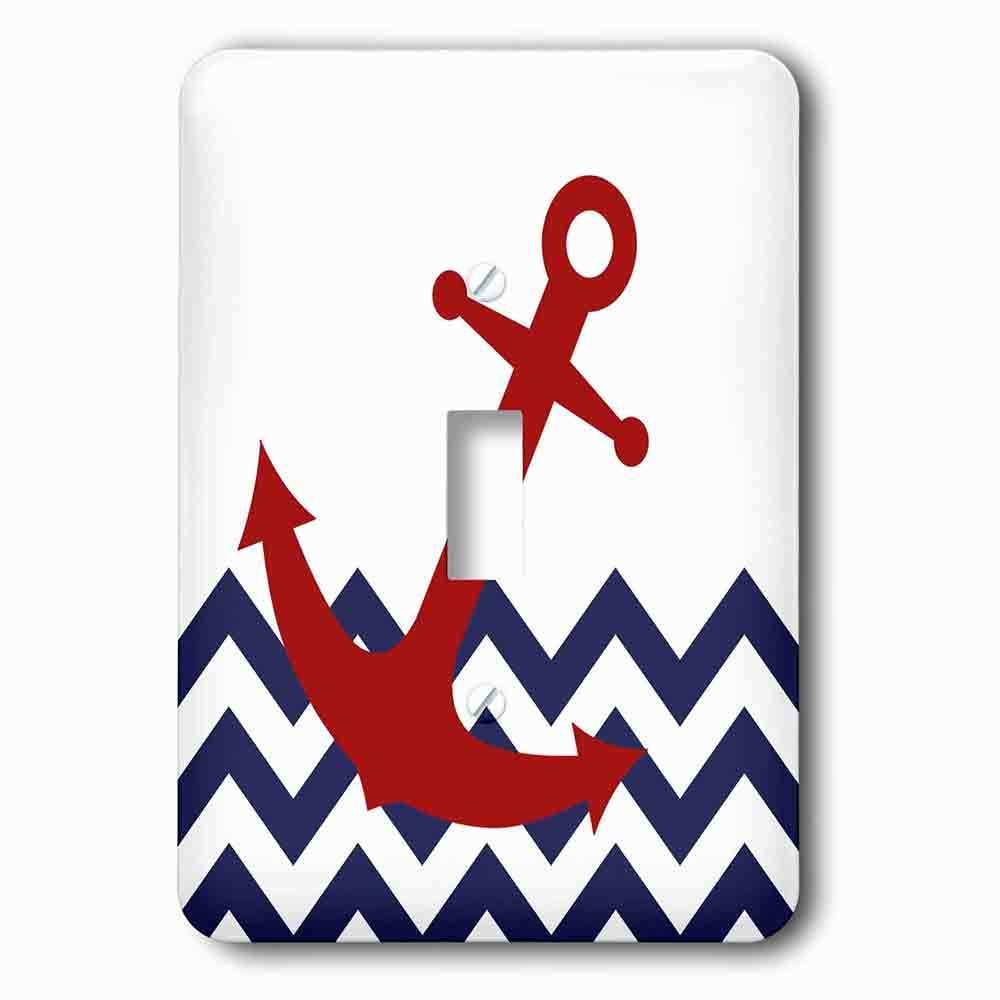 Jazzy Wallplates Single Toggle Wallplate With Red Nautical Boat Anchor On Chevron Pattern