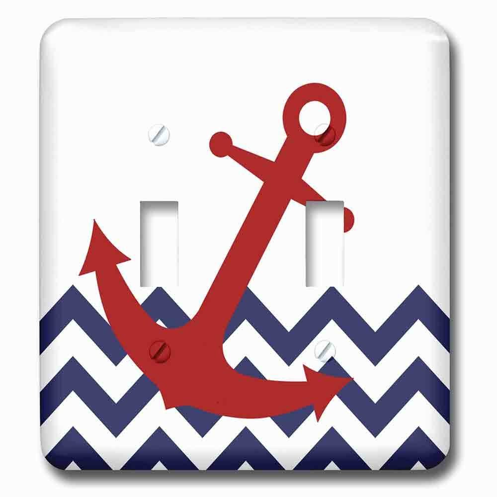 Jazzy Wallplates Double Toggle Wallplate With Red Nautical Boat Anchor On Chevron Pattern