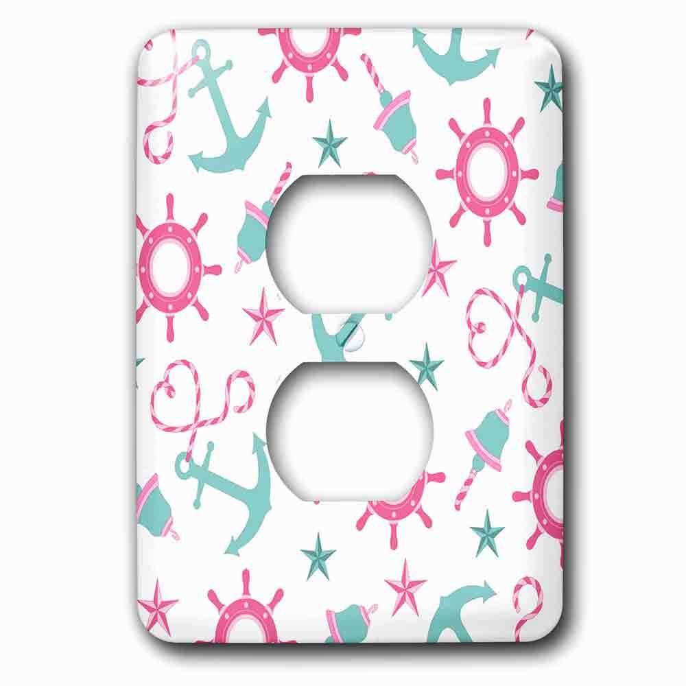 Jazzy Wallplates Single Duplex Outlet With Girly Nautical Print White Pink And Aqua Blue