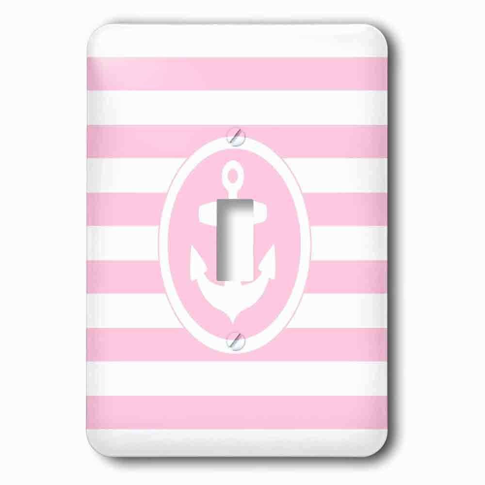Jazzy Wallplates Single Toggle Wallplate With Nautical Anchor Circle On Light Pink And White Stripes Girly Striped