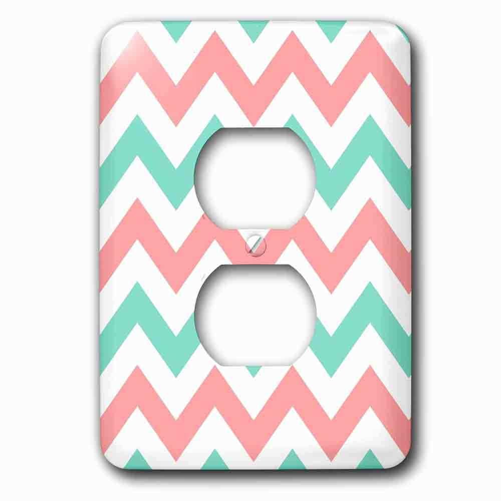 Jazzy Wallplates Single Duplex Outlet With Coral Pink And Turquoise Chevron Zig Zag Pattern Teal Zigzag Stripes