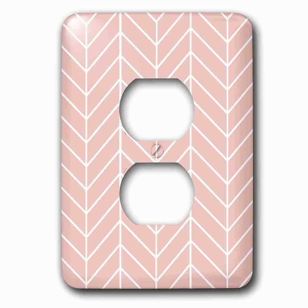 Jazzy Wallplates Single Duplex Outlet With Coral Pink Herringbone Pattern Modern Arrow Feather Inspired Design